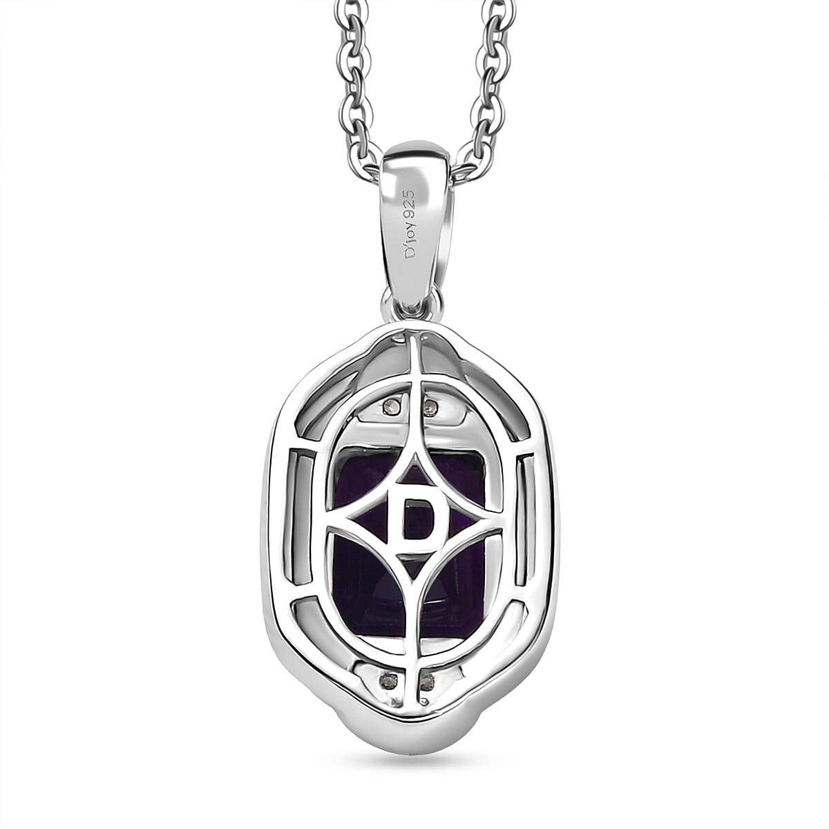 African Amethyst & White Zircon Pendant with Chain (Size 20) in Rhodium Overlay Sterling Silver 1.54 Ct. African Amethyst & White Zircon Pendant with Chain (Size 20) in Rhodium Overlay Sterling Silver 1.54 Ct.
