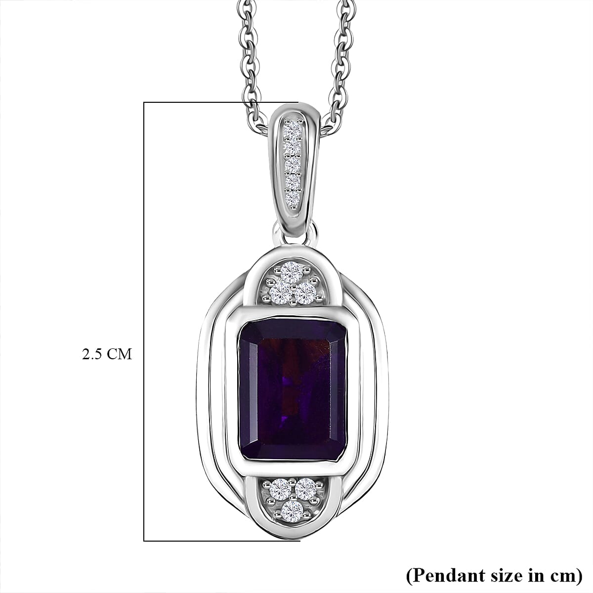 African Amethyst & White Zircon Pendant with Chain (Size 20) in Rhodium Overlay Sterling Silver 1.54 Ct. African Amethyst & White Zircon Pendant with Chain (Size 20) in Rhodium Overlay Sterling Silver 1.54 Ct.