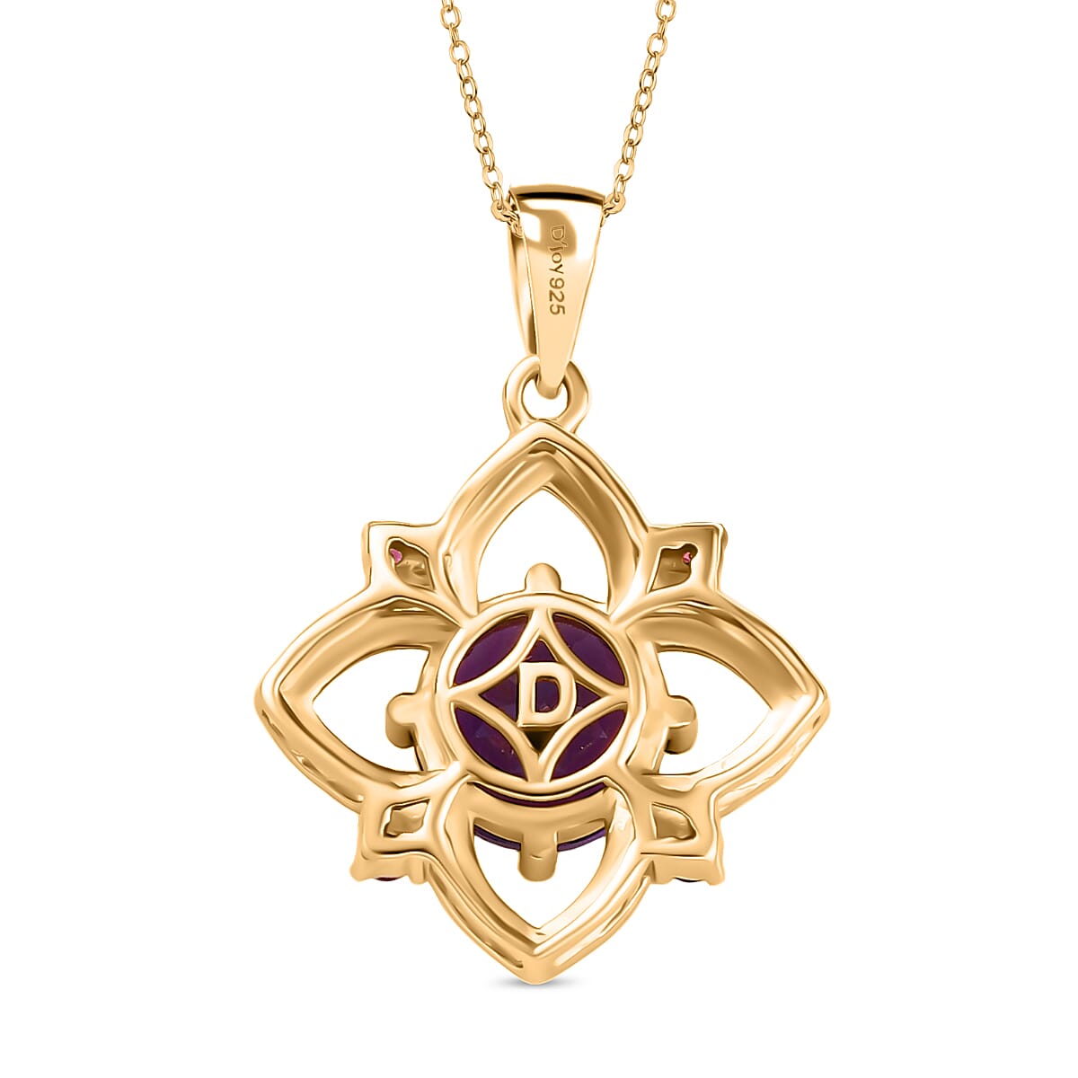 African Amethyst & Rhodolite Garnet Pendant with Chain (Size 20) in 14K Yellow Gold Plated Sterling Silver 1.94 Ct. African Amethyst & Rhodolite Garnet Pendant with Chain (Size 20) in 14K Yellow Gold Plated Sterling Silver 1.94 Ct.