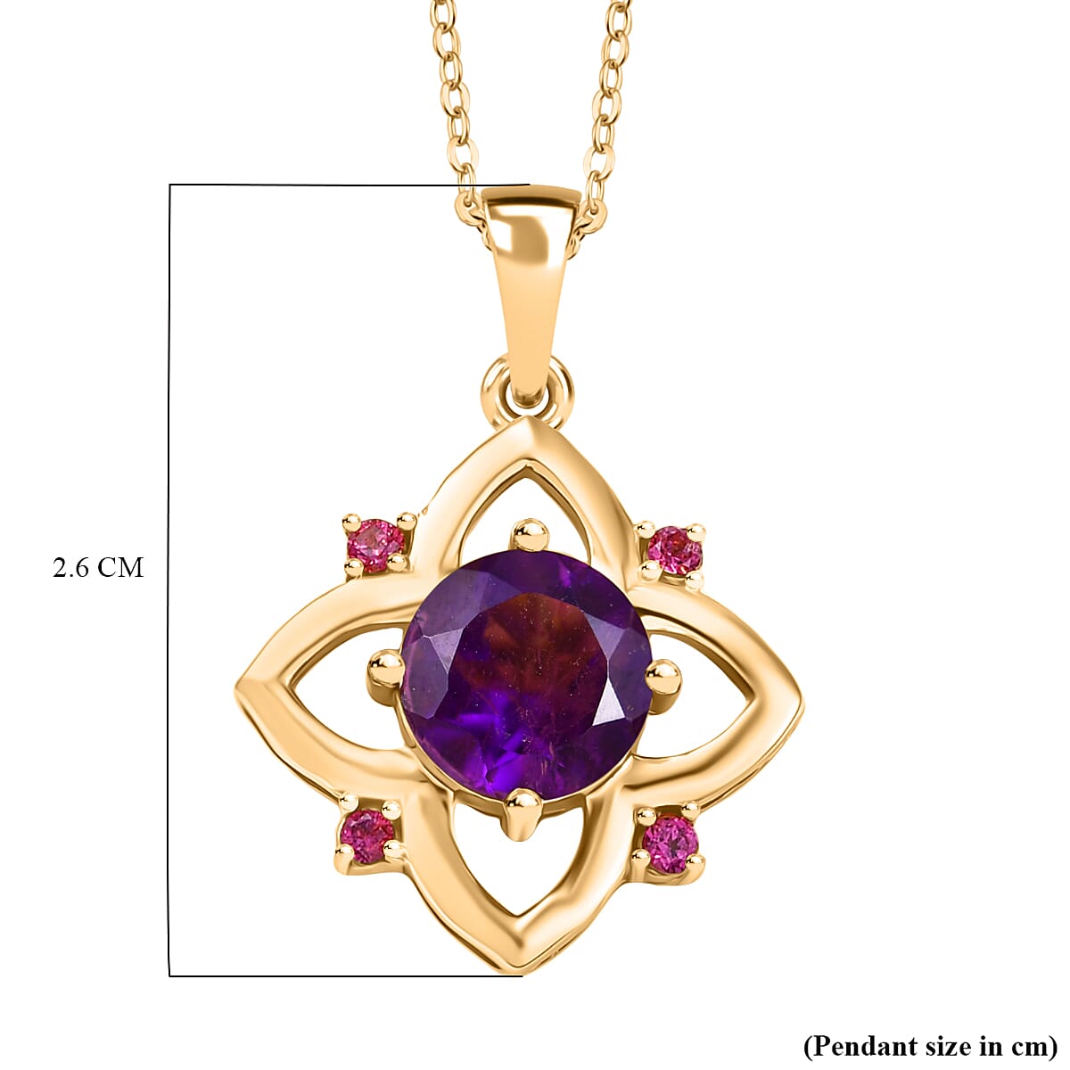 African Amethyst & Rhodolite Garnet Pendant with Chain (Size 20) in 14K Yellow Gold Plated Sterling Silver 1.94 Ct. African Amethyst & Rhodolite Garnet Pendant with Chain (Size 20) in 14K Yellow Gold Plated Sterling Silver 1.94 Ct.