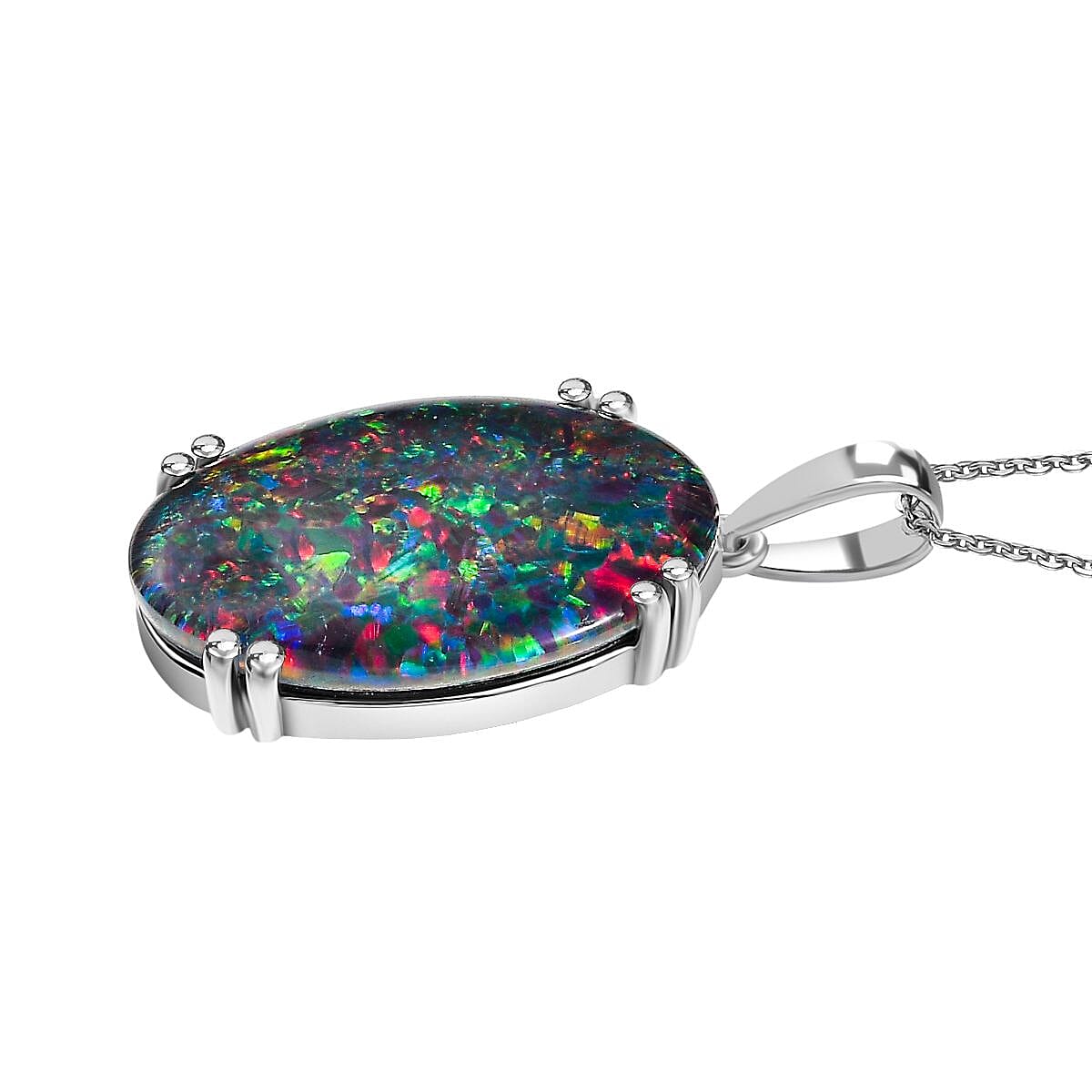 AAAA Extremely Rare Size Australian Opal  (20X15) Pendant with Chain (Size 20) in Rhodium Overlay Sterling Silver 8.250ct