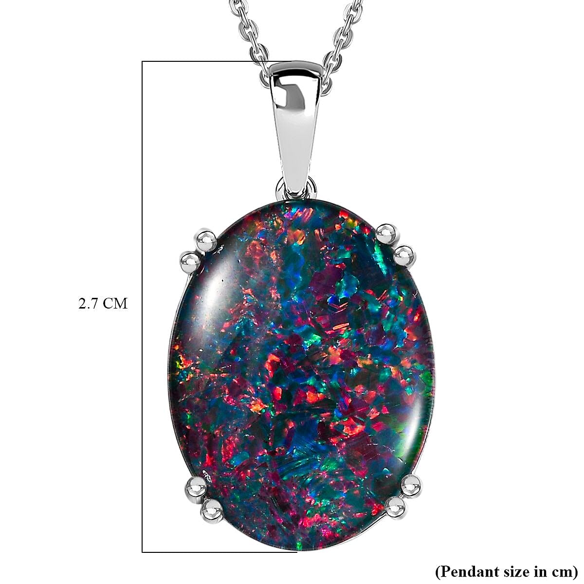 AAAA Extremely Rare Size Australian Opal  (20X15) Pendant with Chain (Size 20) in Rhodium Overlay Sterling Silver 8.250ct