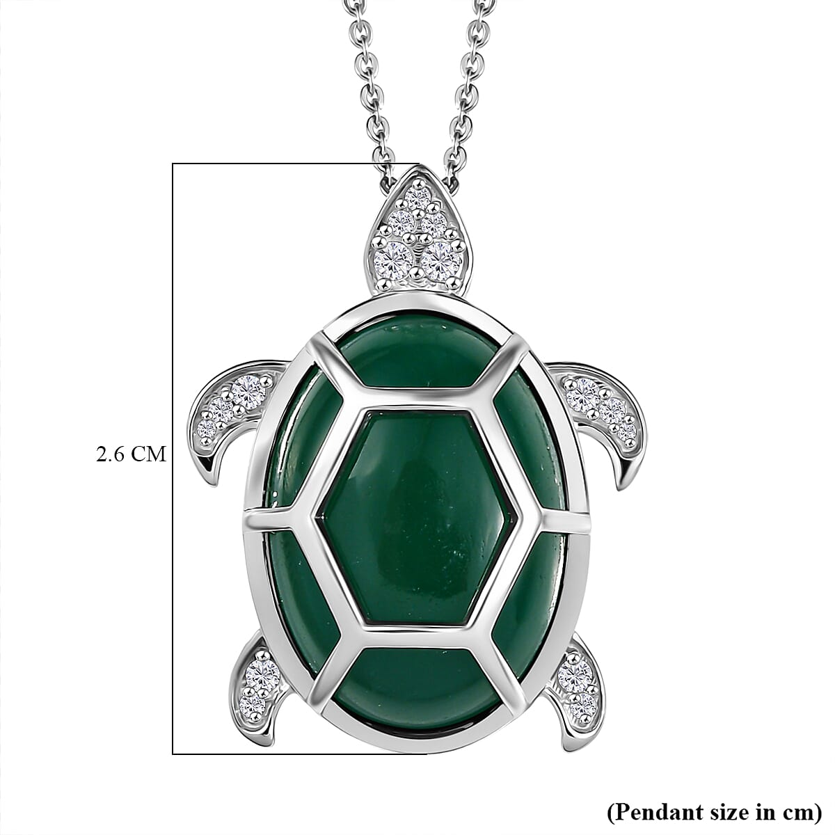 Green Onyx, White Zircon & Blue Sapphire Pendant with Chain (Size 20) in Rhodium Overlay Sterling Silver 12.76 Ct.