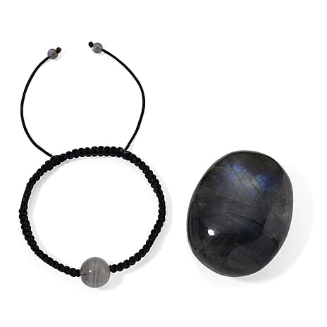 Tuscon Find- 2 Piece Set -  Labradorite and Loose Stone Bracelet  Adjustable 315.00 Ct.