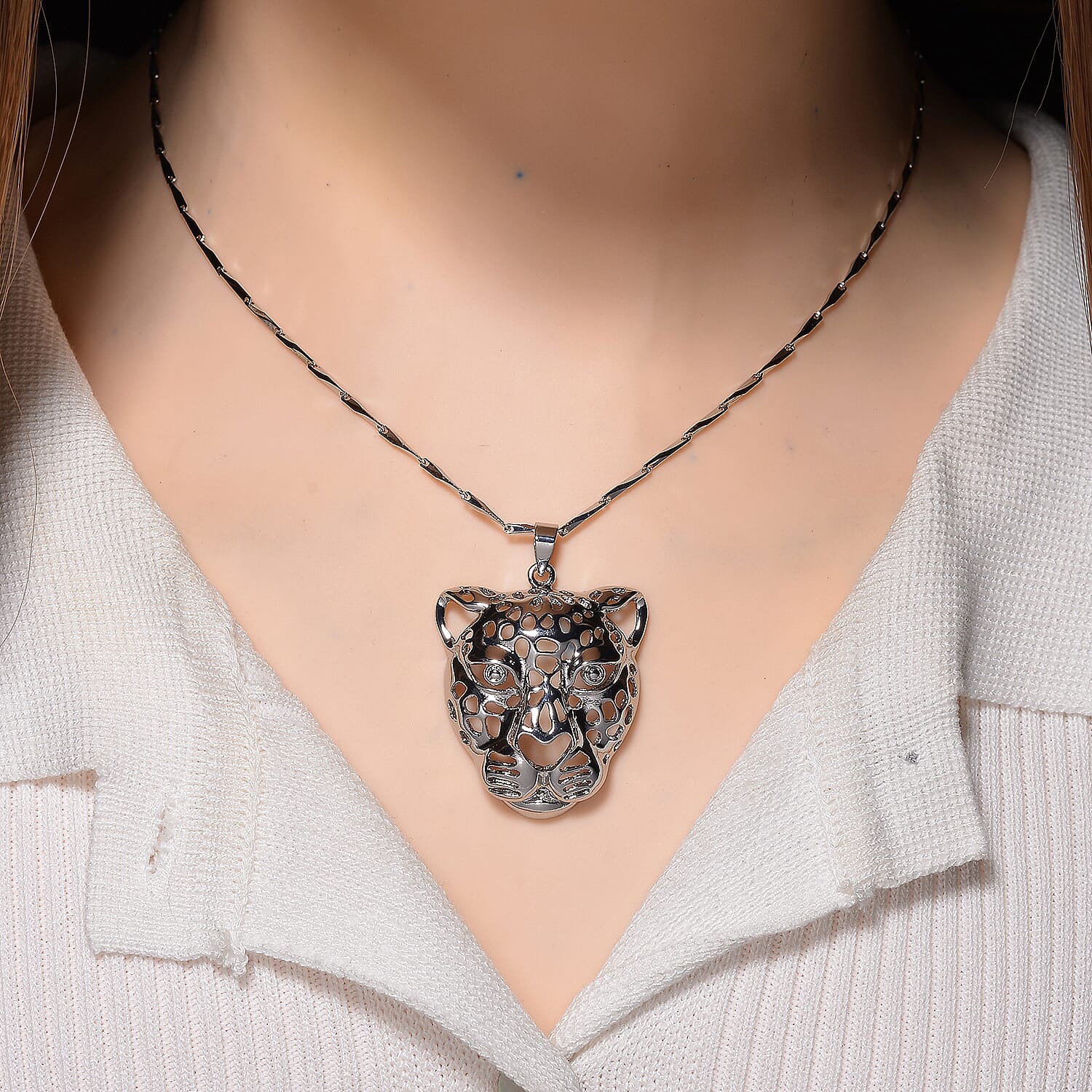 Panther Pendant with Chain (Size 17.5 - 2 Ext) in Silver Colour Plating