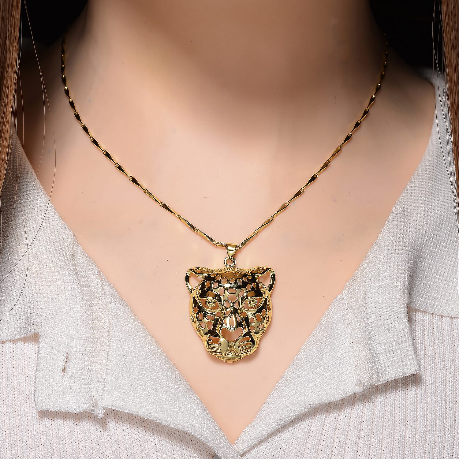 Panther Pendant with Chain (Size 17.5 - 2 Ext) in Gold Colour Plating