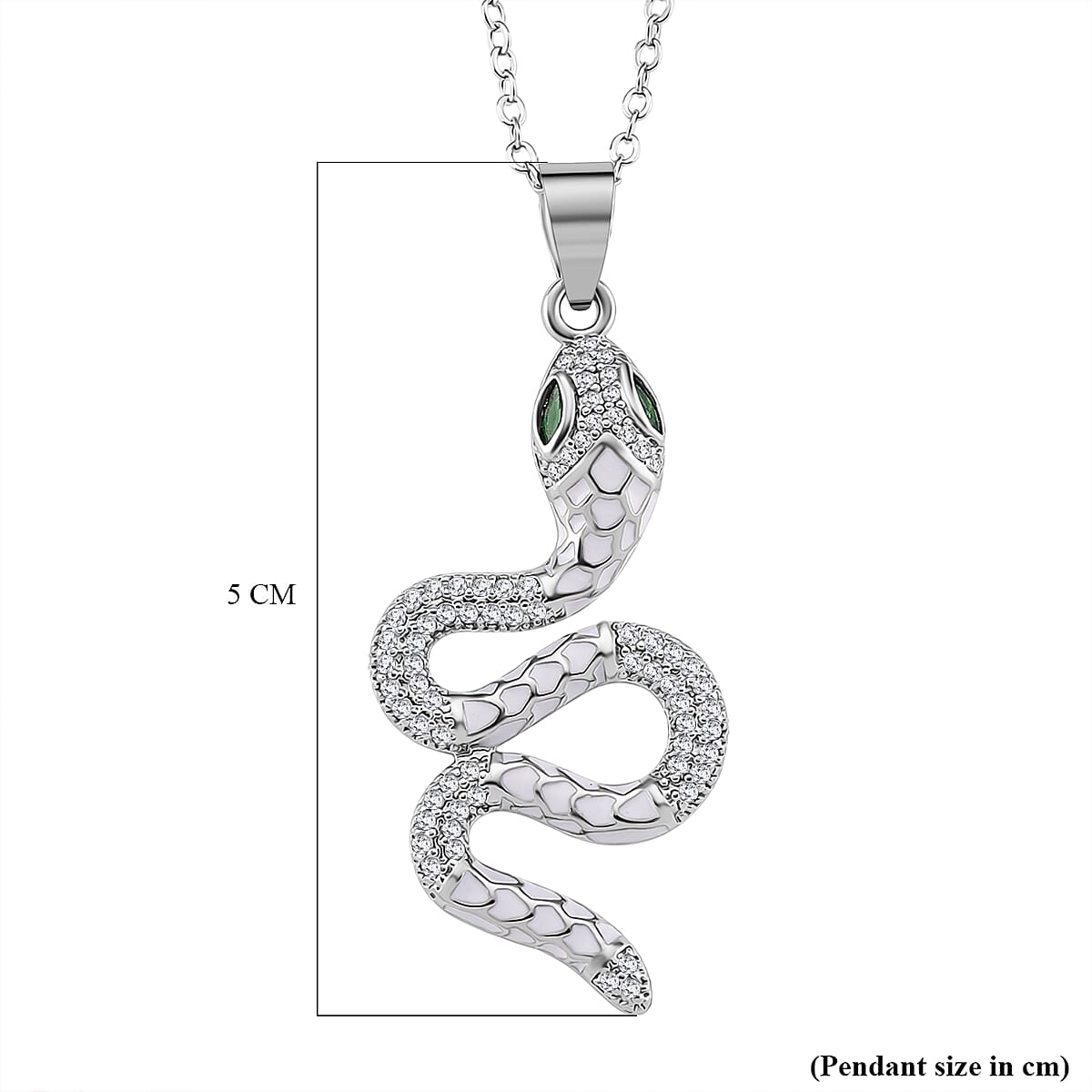 Green Cubic Zirconia & White Cubic Zirconia Pendant with Chain (Size 20 Ext) with Enameled Green Cubic Zirconia & White Cubic Zirconia Pendant with Chain (Size 20 Ext) with Enameled