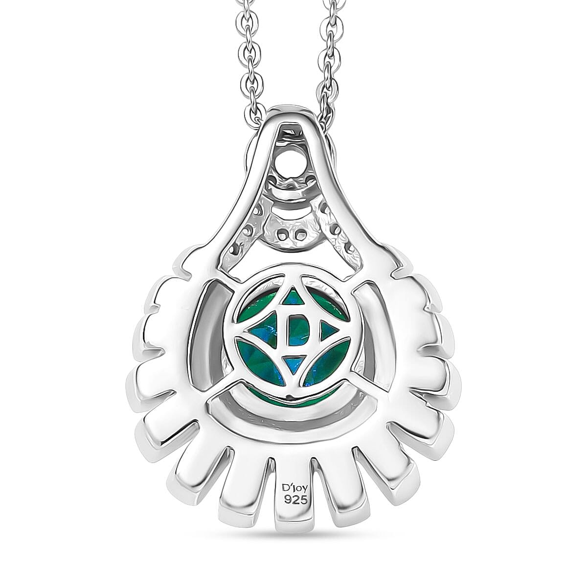 D'joy Peacock Triplet Quartz & White Zircon Pendant with Chain (Size 20) in Rhodium Overlay Sterling Silver 1.59 Ct, Silver Wt. 5.01 Gms.