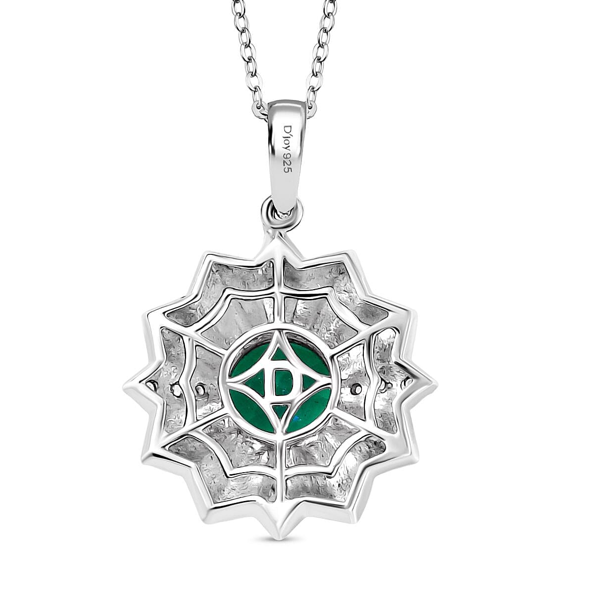 D'joy Peacock Triplet Quartz & White Zircon Pendant with Chain (Size 20) in Rhodium Overlay Sterling Silver 2.58 Ct.