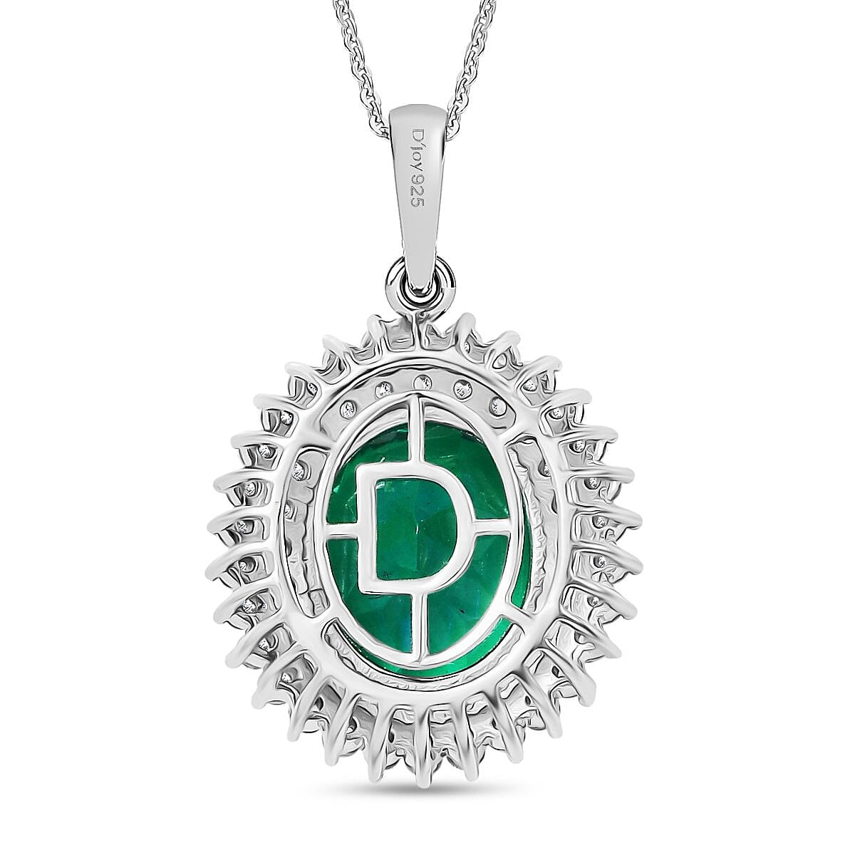 D'joy Peacock Triplet Quartz & White Zircon Pendant with Chain (Size 20) in Rhodium Overlay Sterling Silver 6.51 Ct.