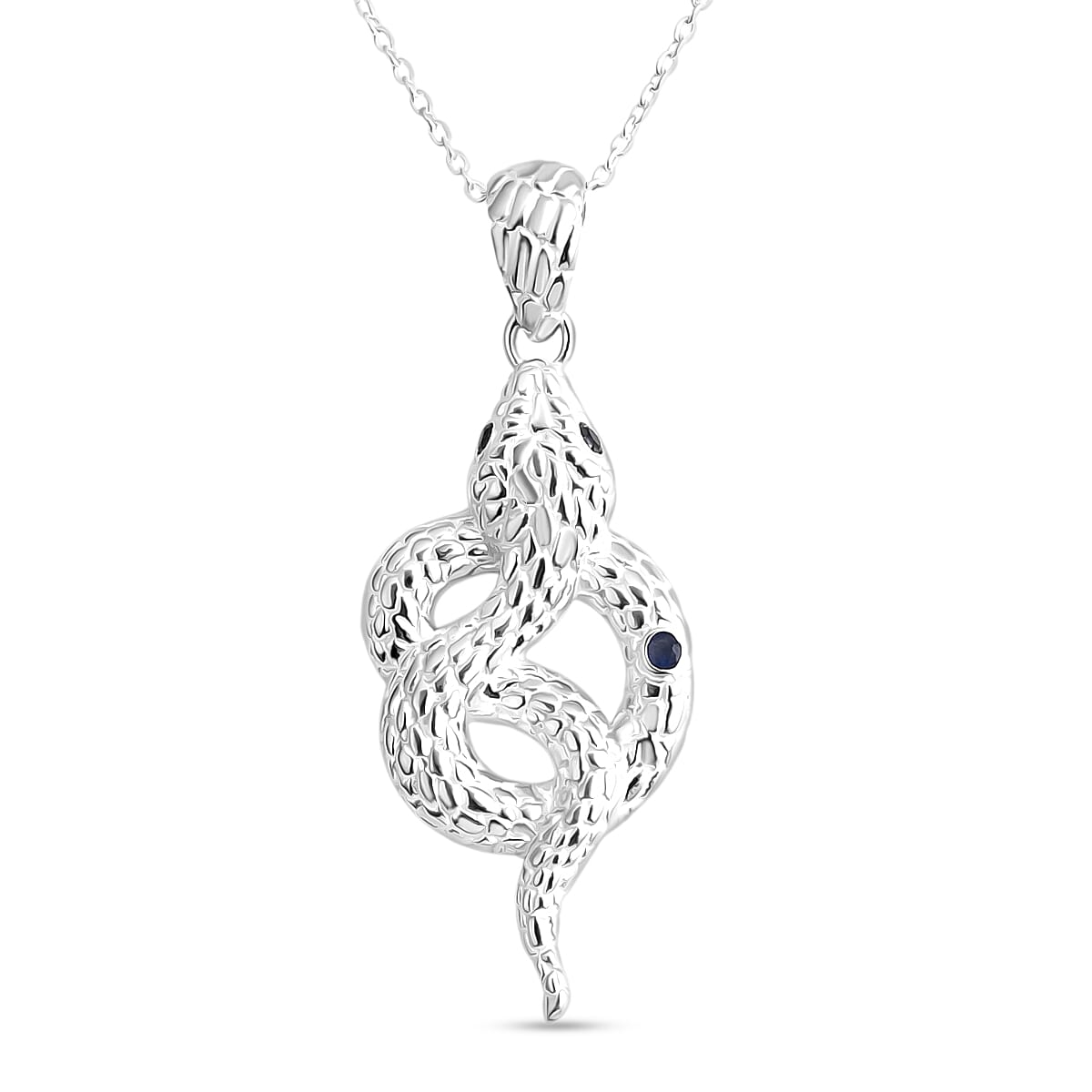 Royal Bali Collection - Blue Sapphire & Black Spinel Sterling Silver Pendant with Chain (Size 20) & Lobster Clasp