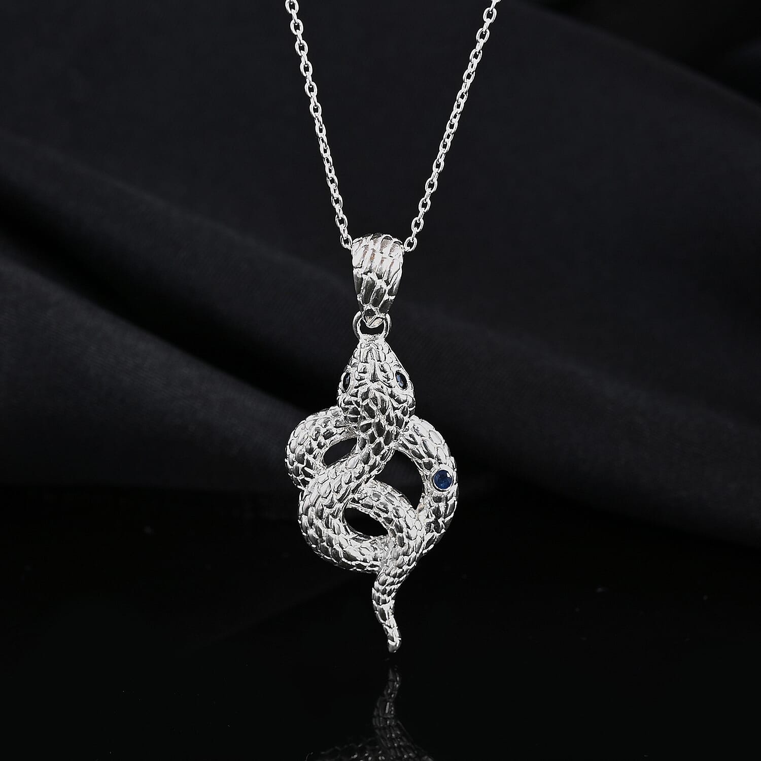 Royal Bali Collection - Blue Sapphire & Black Spinel Sterling Silver Pendant with Chain (Size 20) & Lobster Clasp