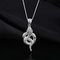 Royal Bali Collection - Blue Sapphire, Black Spinel, Sterling Silver Serpent Pendant with Chain (Size 20) and Lobster Clasp