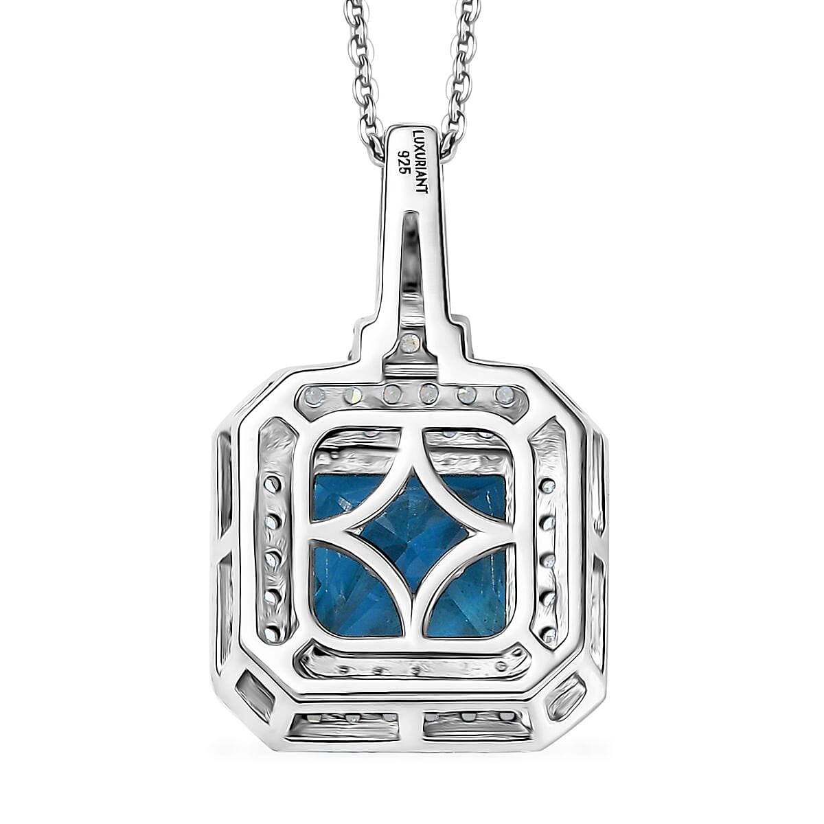 LUXURIANT London Blue Topaz & Lab Grown Diamond Pendant with Chain (Size 20) in Rhodium Overlay Sterling Silver 3.30 Ct. LUXURIANT London Blue Topaz & Lab Grown Diamond Pendant with Chain (Size 20) in Rhodium Overlay Sterling Silver 3.30 Ct.