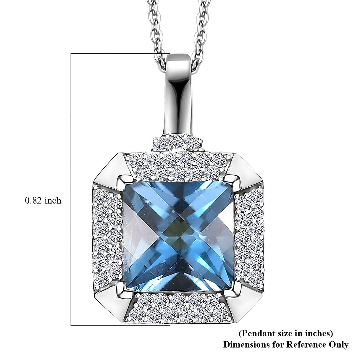 LUXURIANT London Blue Topaz & Lab Grown Diamond Pendant with Chain (Size 20) in Rhodium Overlay Sterling Silver 3.30 Ct. LUXURIANT London Blue Topaz & Lab Grown Diamond Pendant with Chain (Size 20) in Rhodium Overlay Sterling Silver 3.30 Ct.
