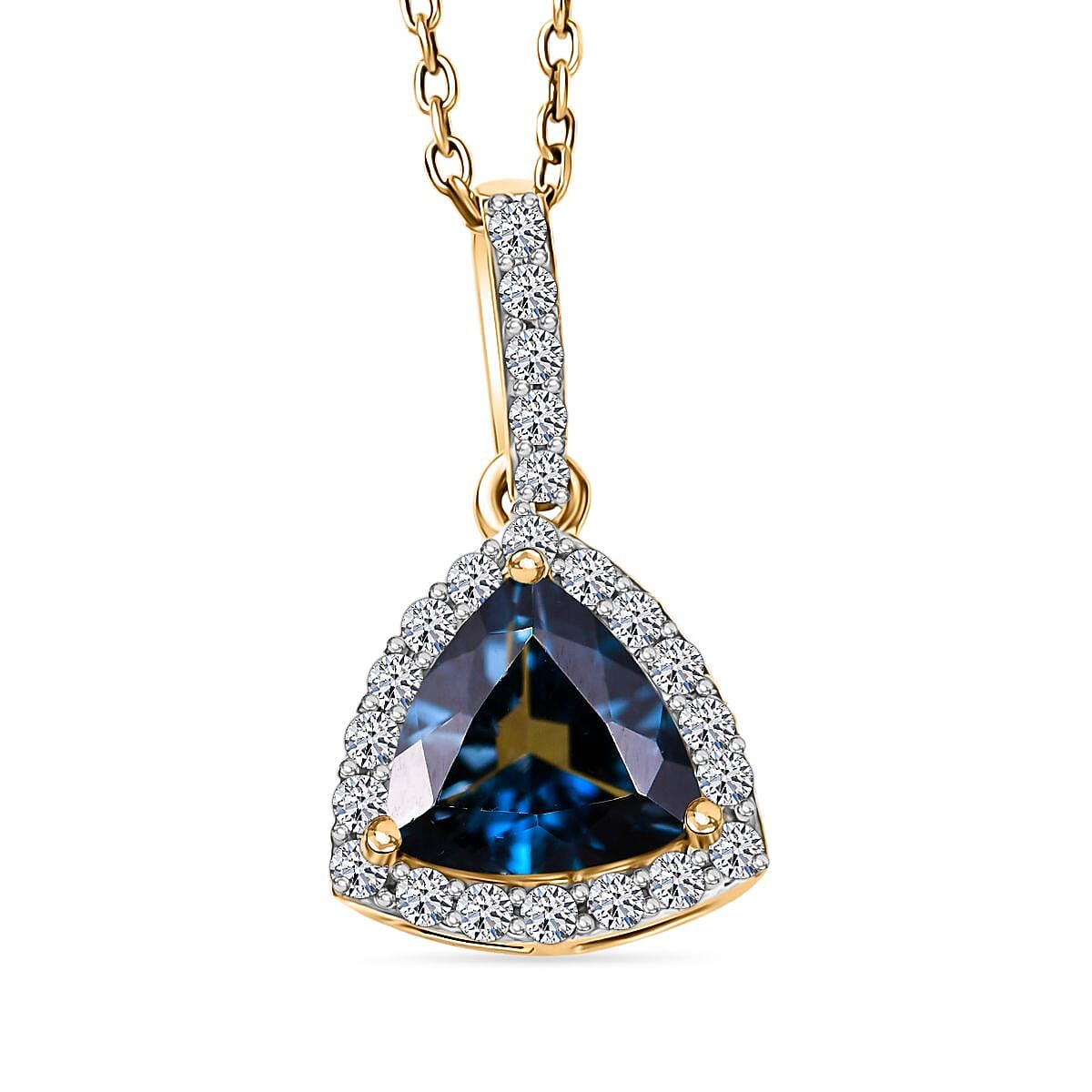 LUXURIANT London Blue Topaz & Lab Grown Diamond (SI-G-H) Pendant with Chain (Size 20) 9K Yellow Gold 1.23 Ct.