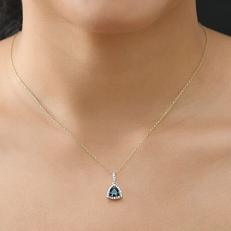 LUXURIANT London Blue Topaz & Lab Grown Diamond (SI-G-H) Pendant with Chain (Size 20) 9K Yellow Gold 1.23 Ct.