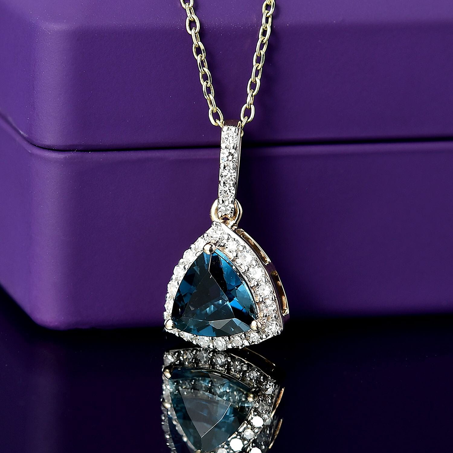 LUXURIANT London Blue Topaz & Lab Grown Diamond (SI-G-H) Pendant with Chain (Size 20) 9K Yellow Gold 1.23 Ct.