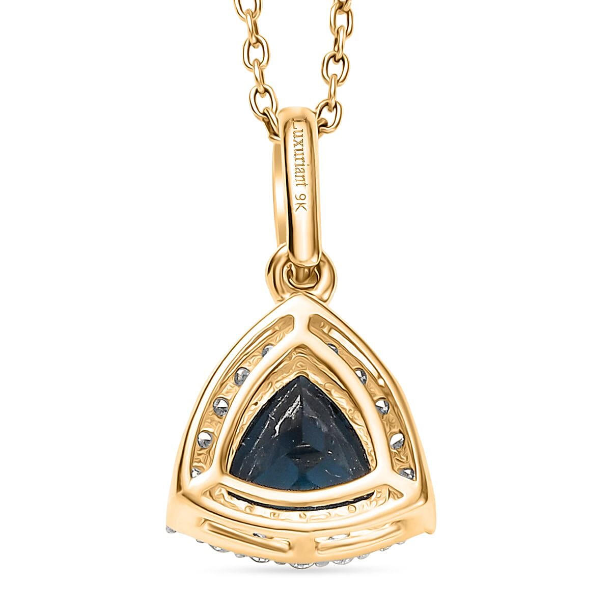 LUXURIANT London Blue Topaz & Lab Grown Diamond (SI-G-H) Pendant with Chain (Size 20) 9K Yellow Gold 1.23 Ct.