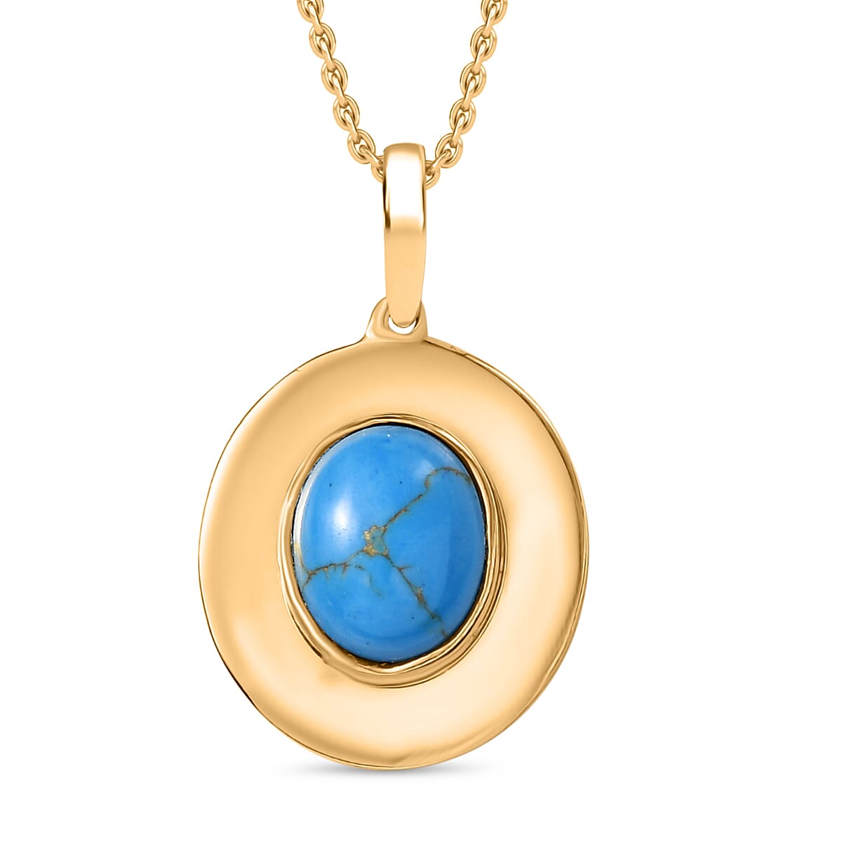 Tucson Find - Blue Turquoise Pendant with Chain (Size 20) in Yellow Gold Plating 2.35 Ct.