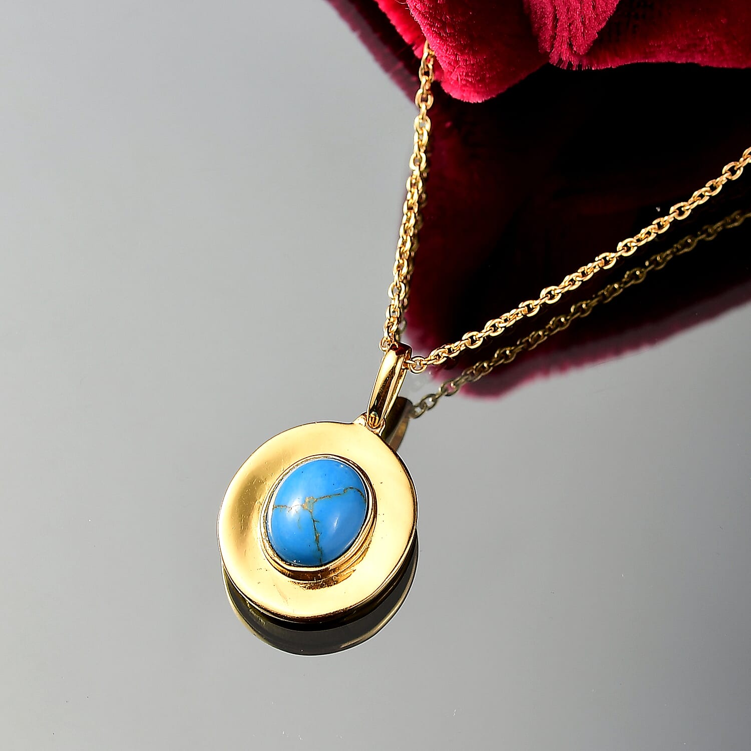 Tucson Find - Blue Turquoise Pendant with Chain (Size 20) in Yellow Gold Plating 2.35 Ct.