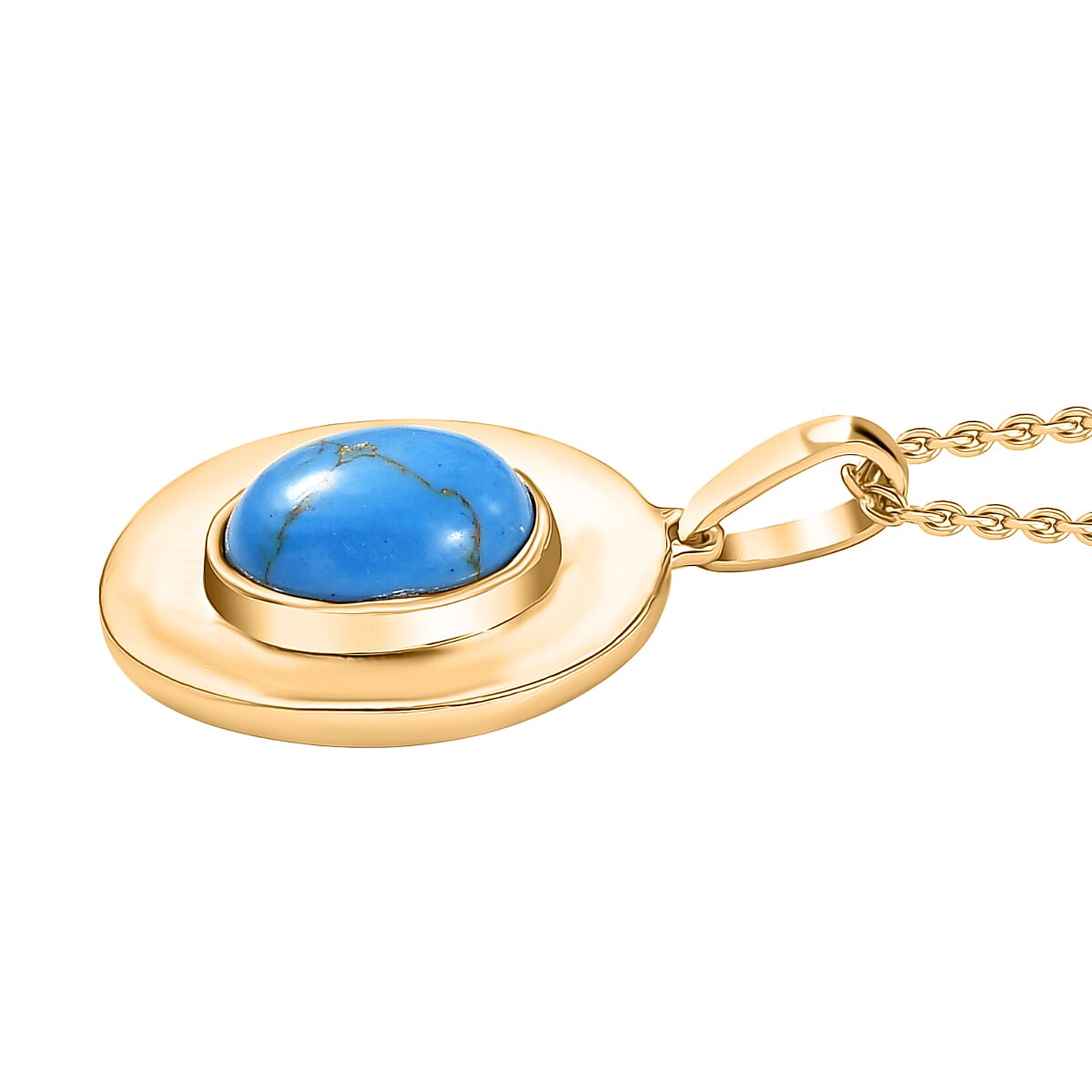 Tucson Find - Blue Turquoise Pendant with Chain (Size 20) in Yellow Gold Plating 2.35 Ct.