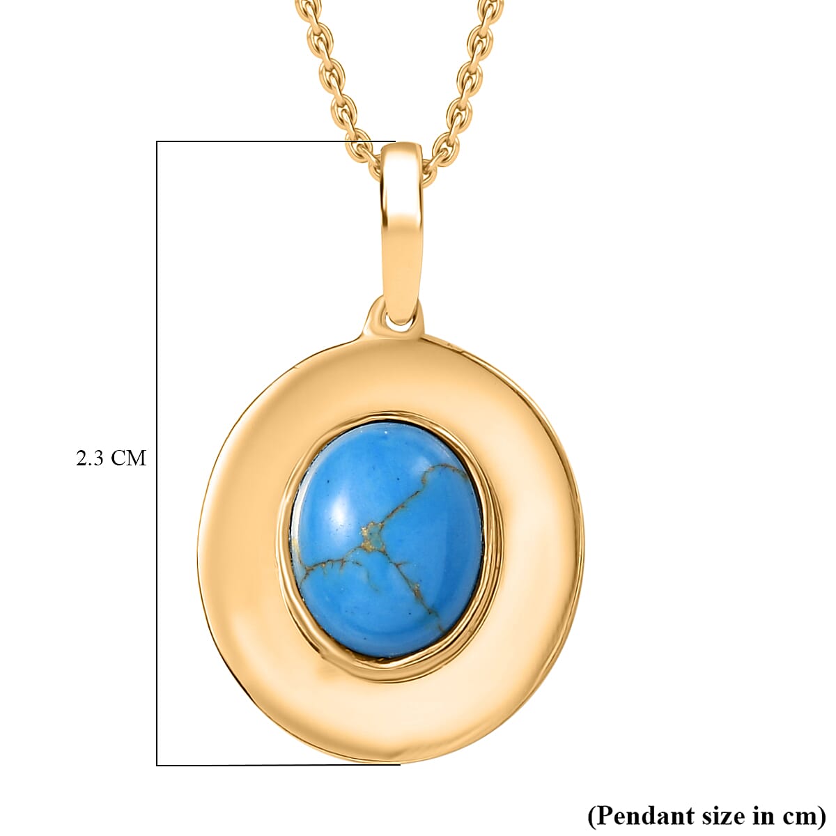 Tucson Find - Blue Turquoise Pendant with Chain (Size 20) in Yellow Gold Plating 2.35 Ct.