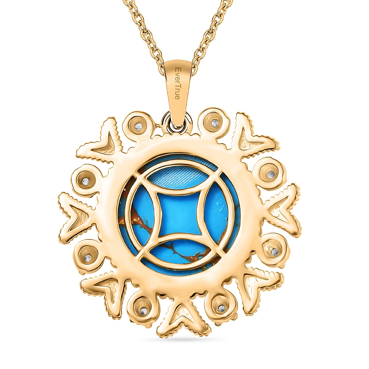 Tucson Find - Blue Turquoise Floral Pendant with Chain (Size 20) in Yellow Gold Plating 10.80 Ct. Tucson Find - Blue Turquoise Floral Pendant with Chain (Size 20) in Yellow Gold Plating 10.80 Ct.