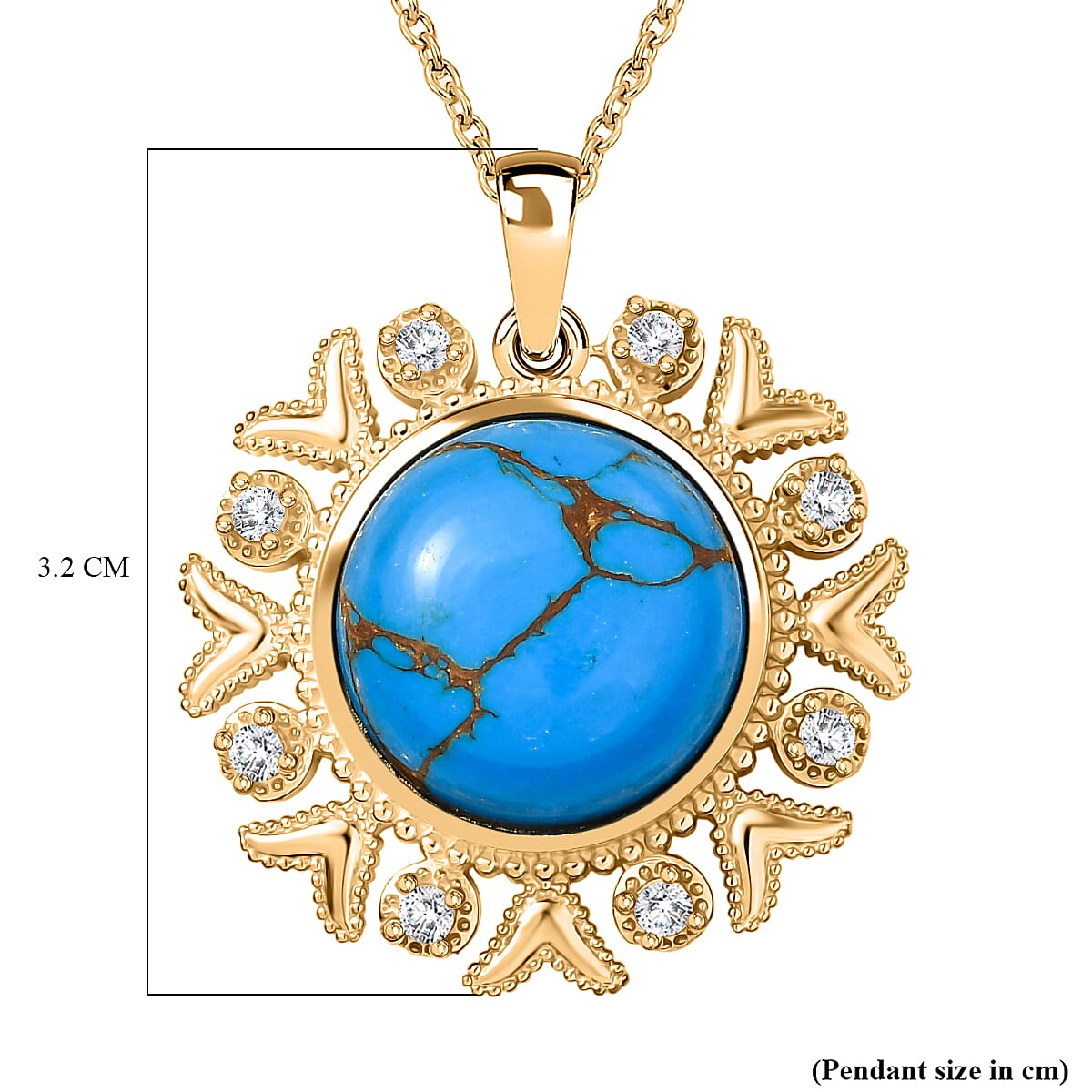 Tucson Find - Blue Turquoise Floral Pendant with Chain (Size 20) in Yellow Gold Plating 10.80 Ct. Tucson Find - Blue Turquoise Floral Pendant with Chain (Size 20) in Yellow Gold Plating 10.80 Ct.