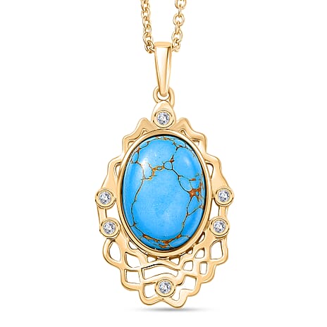 Tucson Find - Blue Turquoise & White Zircon Pendant with Chain (Size 20) 6.12 Ct.