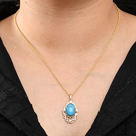 Tucson Find - Blue Turquoise & White Zircon Pendant with Chain (Size 20) 6.12 Ct.