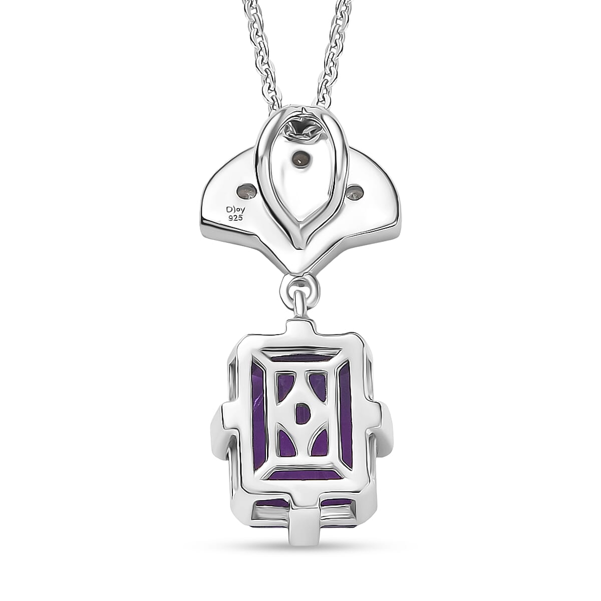 African Amethyst & White Zircon Pendant with Chain (Size 20) in Rhodium Overlay Sterling Silver 3.55 Ct. African Amethyst & White Zircon Pendant with Chain (Size 20) in Rhodium Overlay Sterling Silver 3.55 Ct.