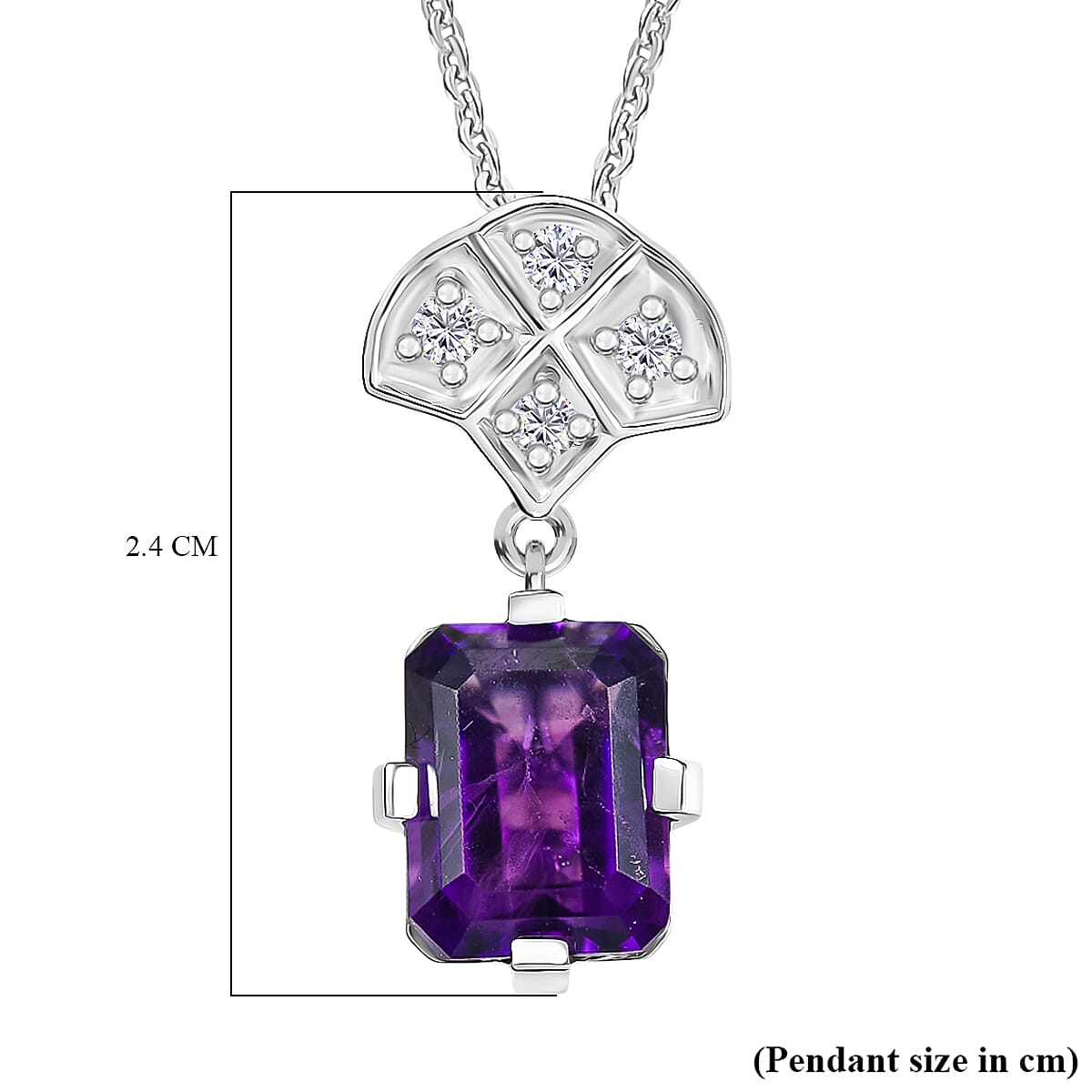 African Amethyst & White Zircon Pendant with Chain (Size 20) in Rhodium Overlay Sterling Silver 3.55 Ct. African Amethyst & White Zircon Pendant with Chain (Size 20) in Rhodium Overlay Sterling Silver 3.55 Ct.