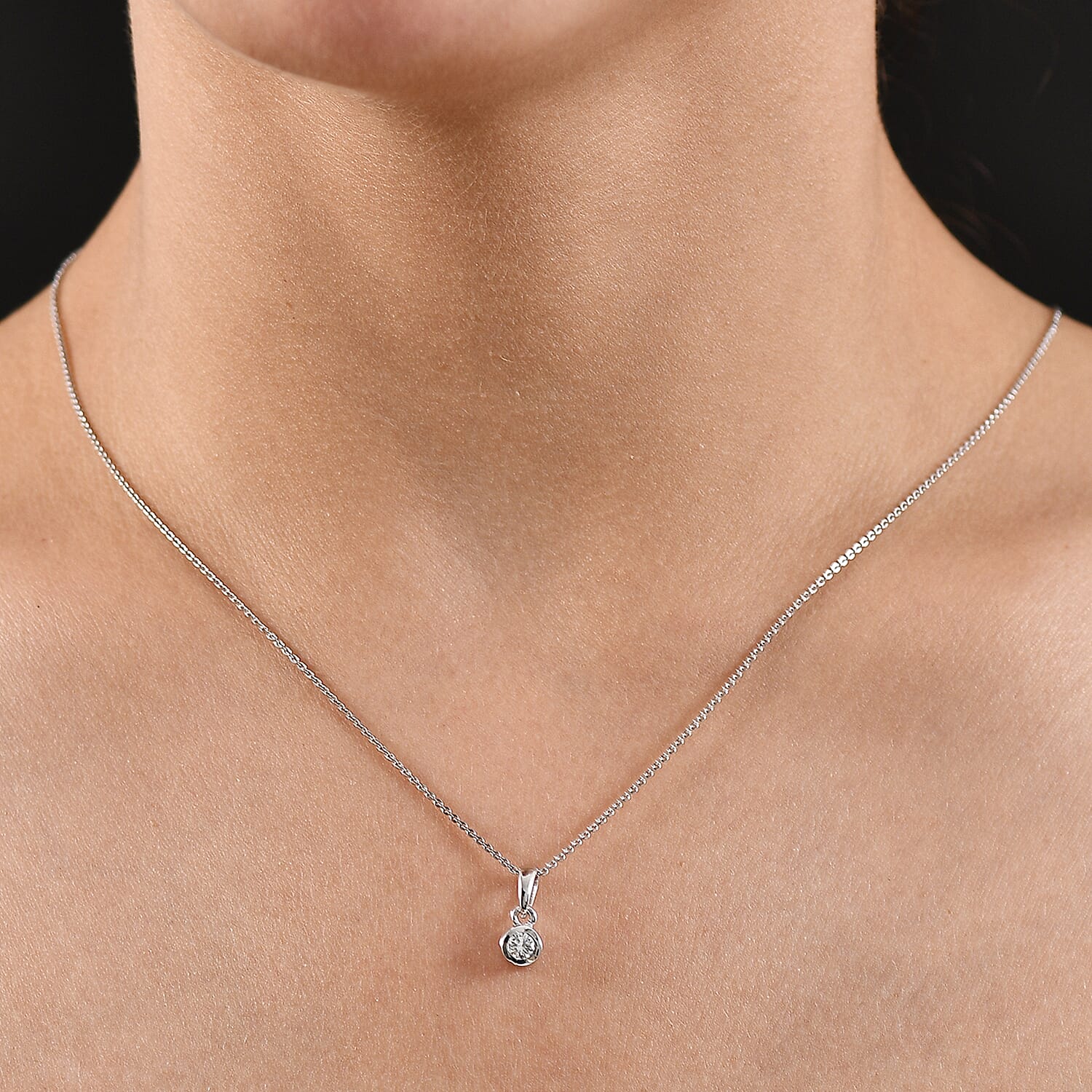 Luxuriant Lab Grown Diamond (SI-G-H) Pendant with Chain (Size 20) in Rhodium Overlay Sterling Silver 0.25 Ct.