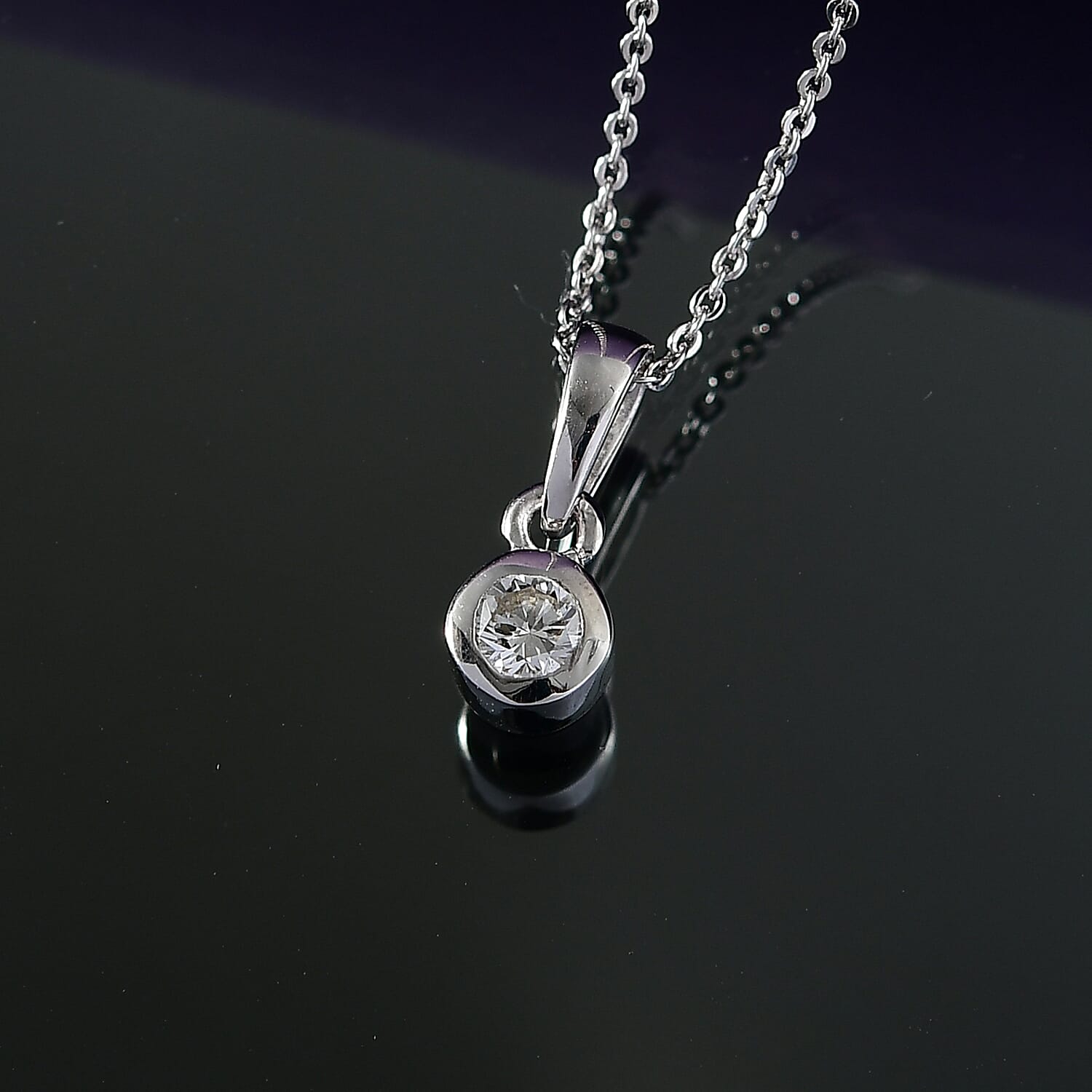 Luxuriant Lab Grown Diamond (SI-G-H) Pendant with Chain (Size 20) in Rhodium Overlay Sterling Silver 0.25 Ct.