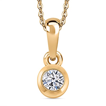 LUXURIANT Lab Grown Diamond Solitaire Pendant with Chain (Size 20) in 18K Yellow Gold Vermeil Over Sterling Silver 0.250 Ct.