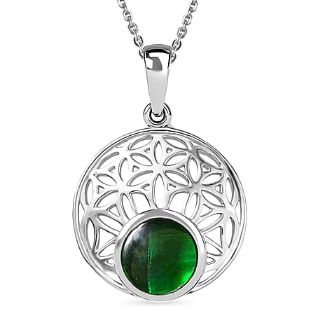 D'joy Ammolite Pendant with Chain (Size 20) in Rhodium Overlay Sterling Silver 1.12 Ct, Silver Wt. 5.15 Gms.