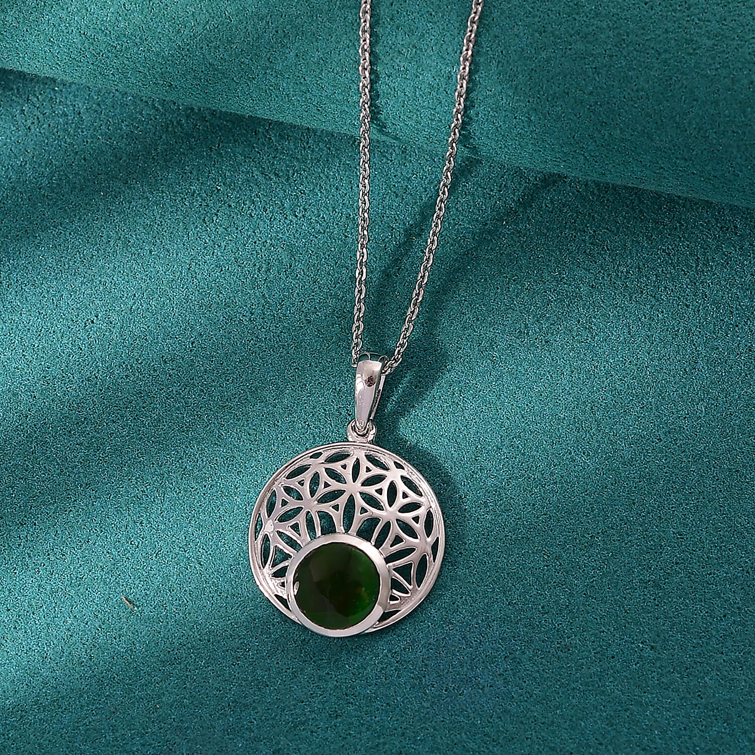 D'joy Ammolite Pendant with Chain (Size 20) in Rhodium Overlay Sterling Silver 1.12 Ct, Silver Wt. 5.15 Gms.