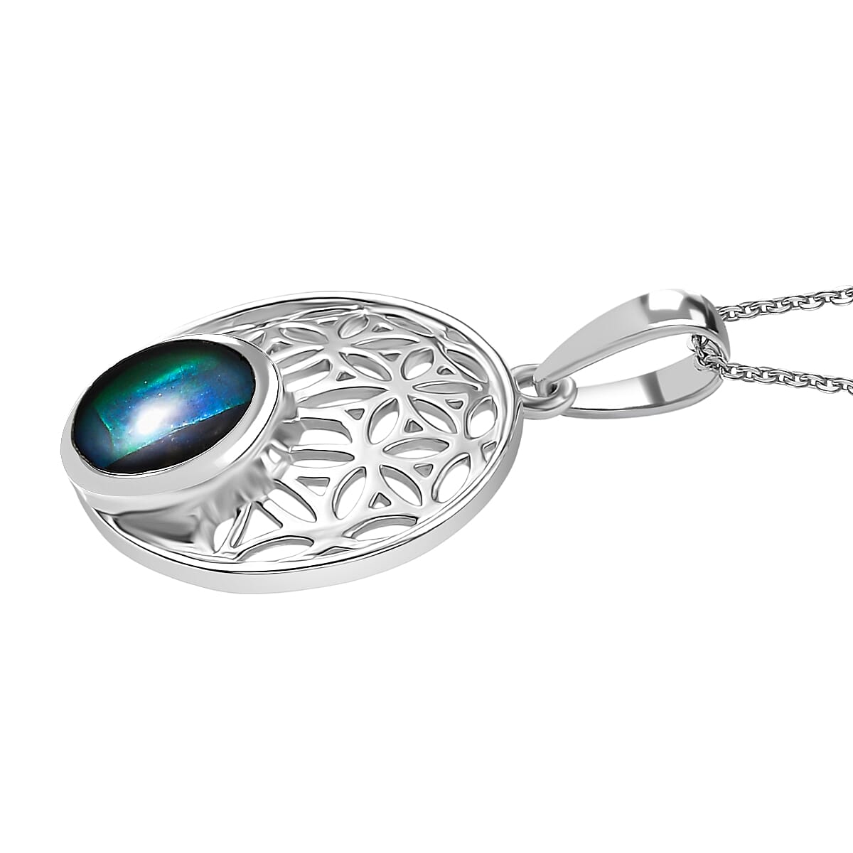 D'joy Ammolite Pendant with Chain (Size 20) in Rhodium Overlay Sterling Silver 1.12 Ct, Silver Wt. 5.15 Gms.
