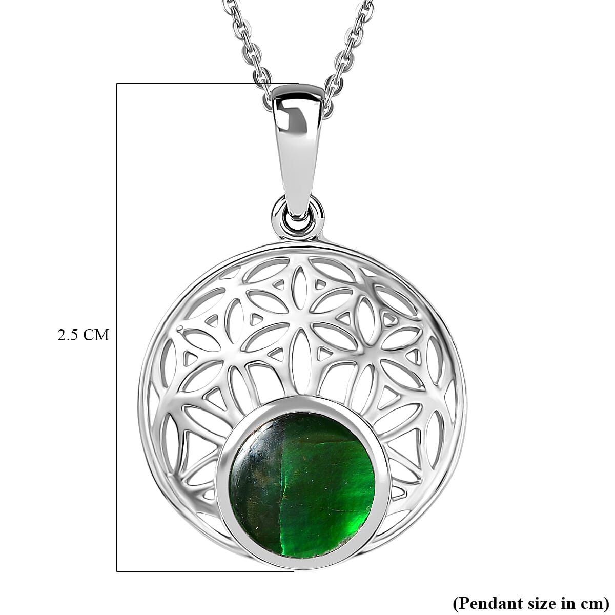 D'joy Ammolite Pendant with Chain (Size 20) in Rhodium Overlay Sterling Silver 1.12 Ct, Silver Wt. 5.15 Gms.