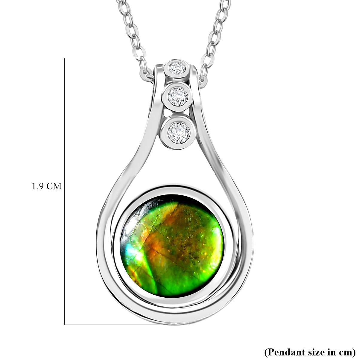 D'joy Ammolite & White Zircon Pendant with Chain (Size 20) in Rhodium Overlay Sterling Silver 1.18 Ct.