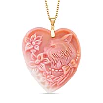Pink Conch Shell Carved Heart Pendant with Chain (Size 20) in Sterling Silver with Yellow Gold Plating 70.00 Ct.
