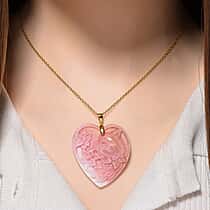 Pink Conch Shell Carved Heart Pendant with Chain (Size 20) in Sterling Silver with Yellow Gold Plating 70.00 Ct.