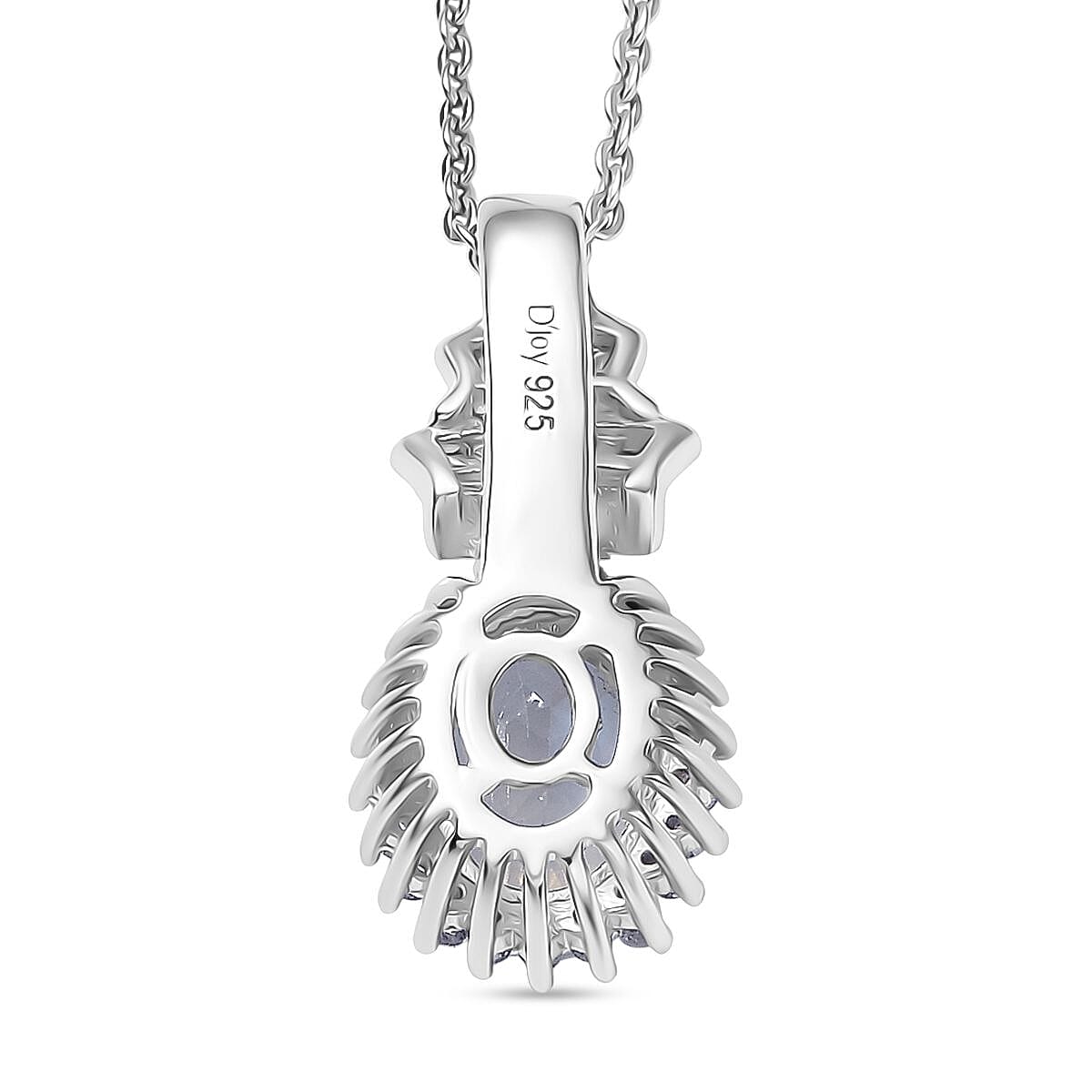 Rainbow Moonstone & White Zircon Pendant with Chain (Size 20) in Rhodium Overlay Sterling Silver 1.75 Ct.