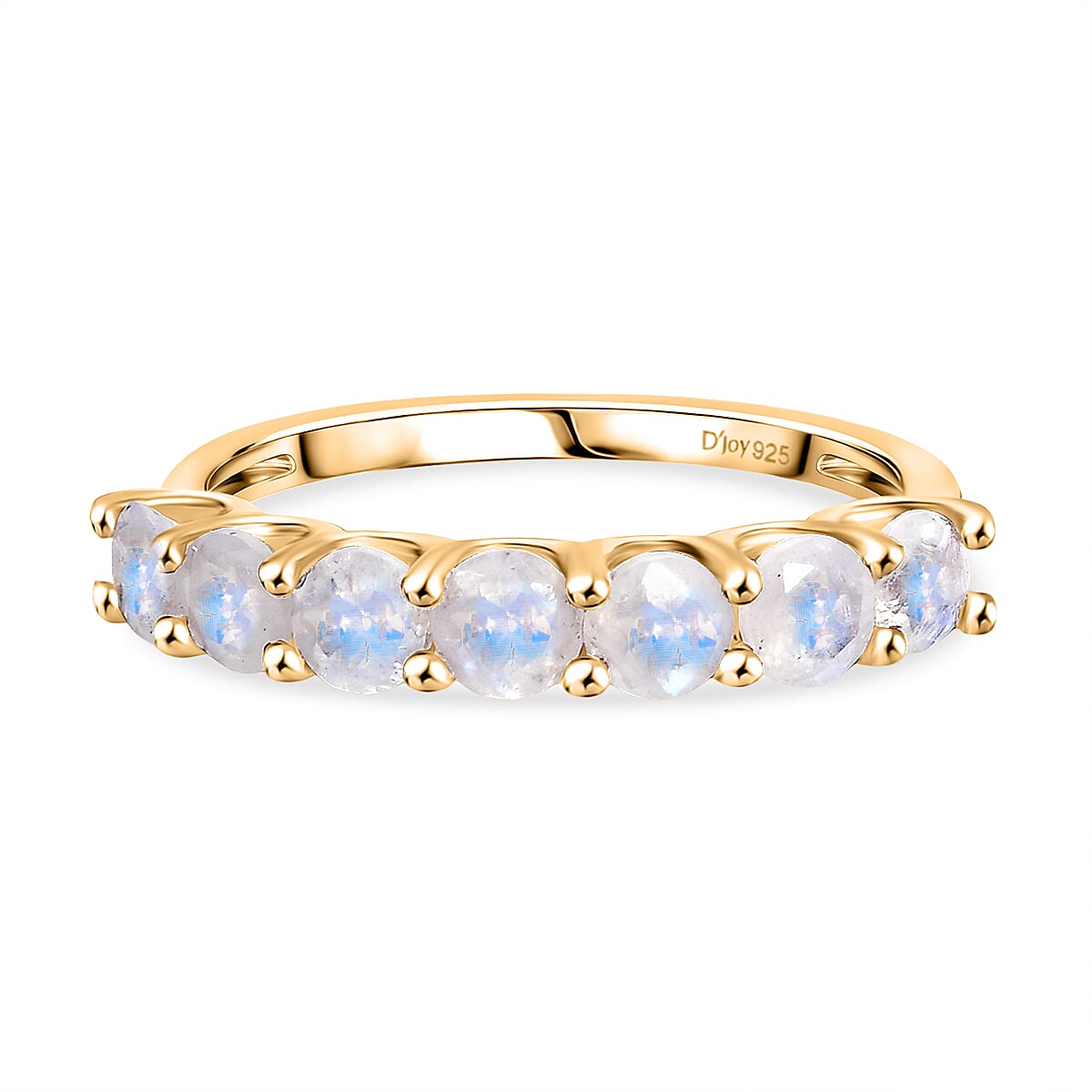 2 Piece Set -  Rainbow Moonstone Ring and Full Hoop Earring in 14K Yellow Gold Plated Sterling Silver 3.50 Ct.