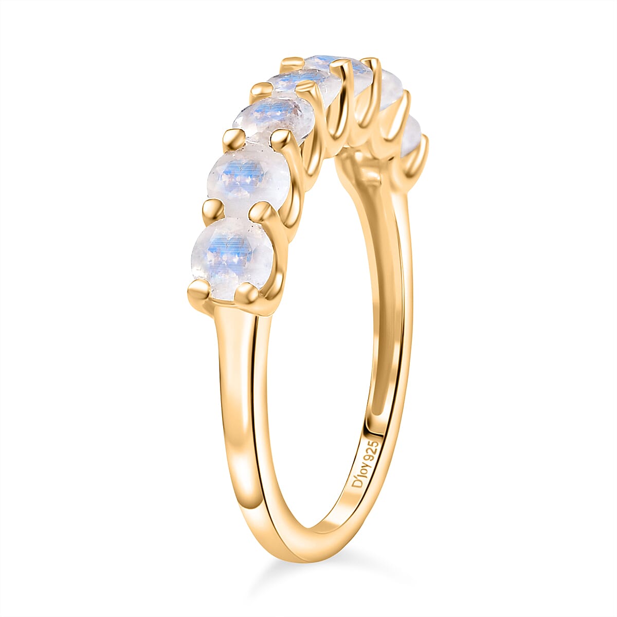 2 Piece Set -  Rainbow Moonstone Ring and Full Hoop Earring in 14K Yellow Gold Plated Sterling Silver 3.50 Ct.