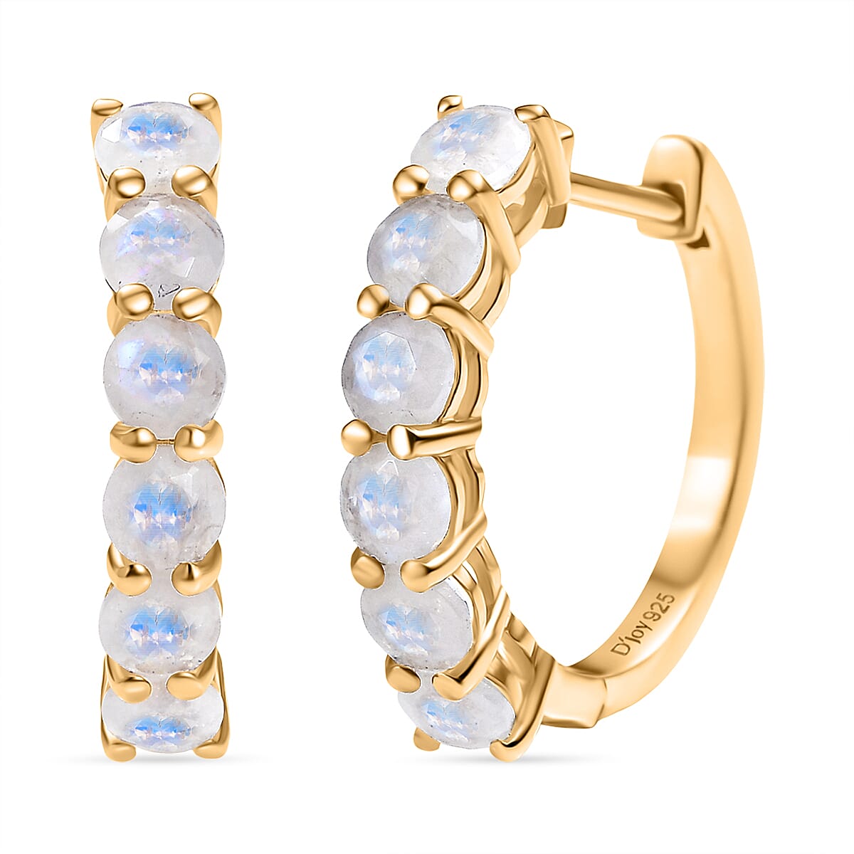 2 Piece Set -  Rainbow Moonstone Ring and Full Hoop Earring in 14K Yellow Gold Plated Sterling Silver 3.50 Ct.