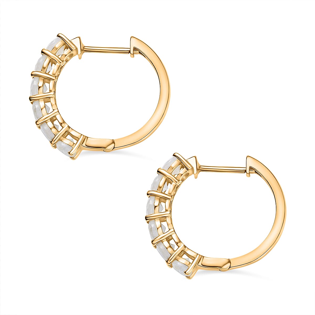 2 Piece Set -  Rainbow Moonstone Ring and Full Hoop Earring in 14K Yellow Gold Plated Sterling Silver 3.50 Ct.