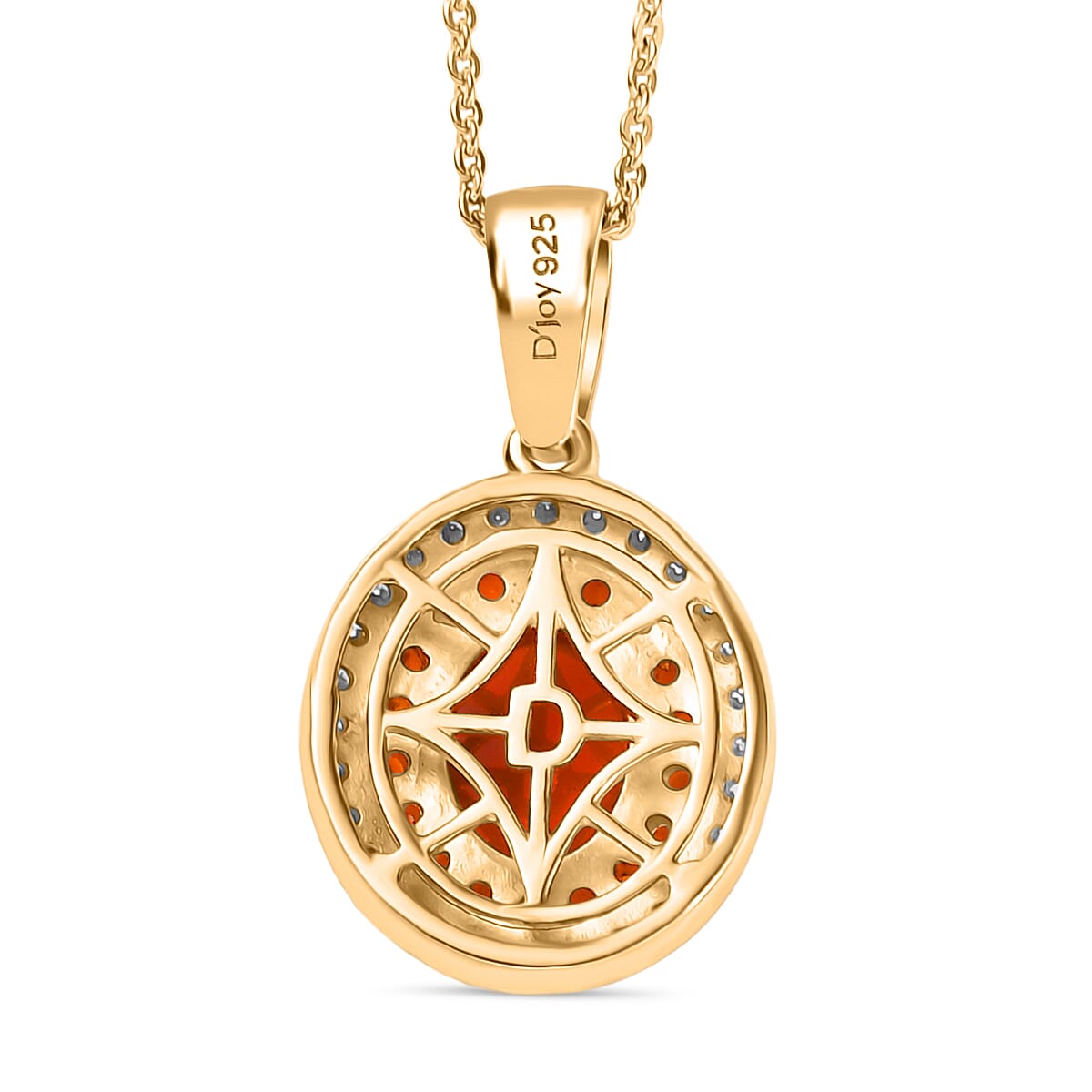 First Time Ever - Fire Opal Cabochon & Moissanite Pendant with Chain (Size 20) in 18K Vermeil Yellow Gold Plated Sterling Silver 2.66 Ct.