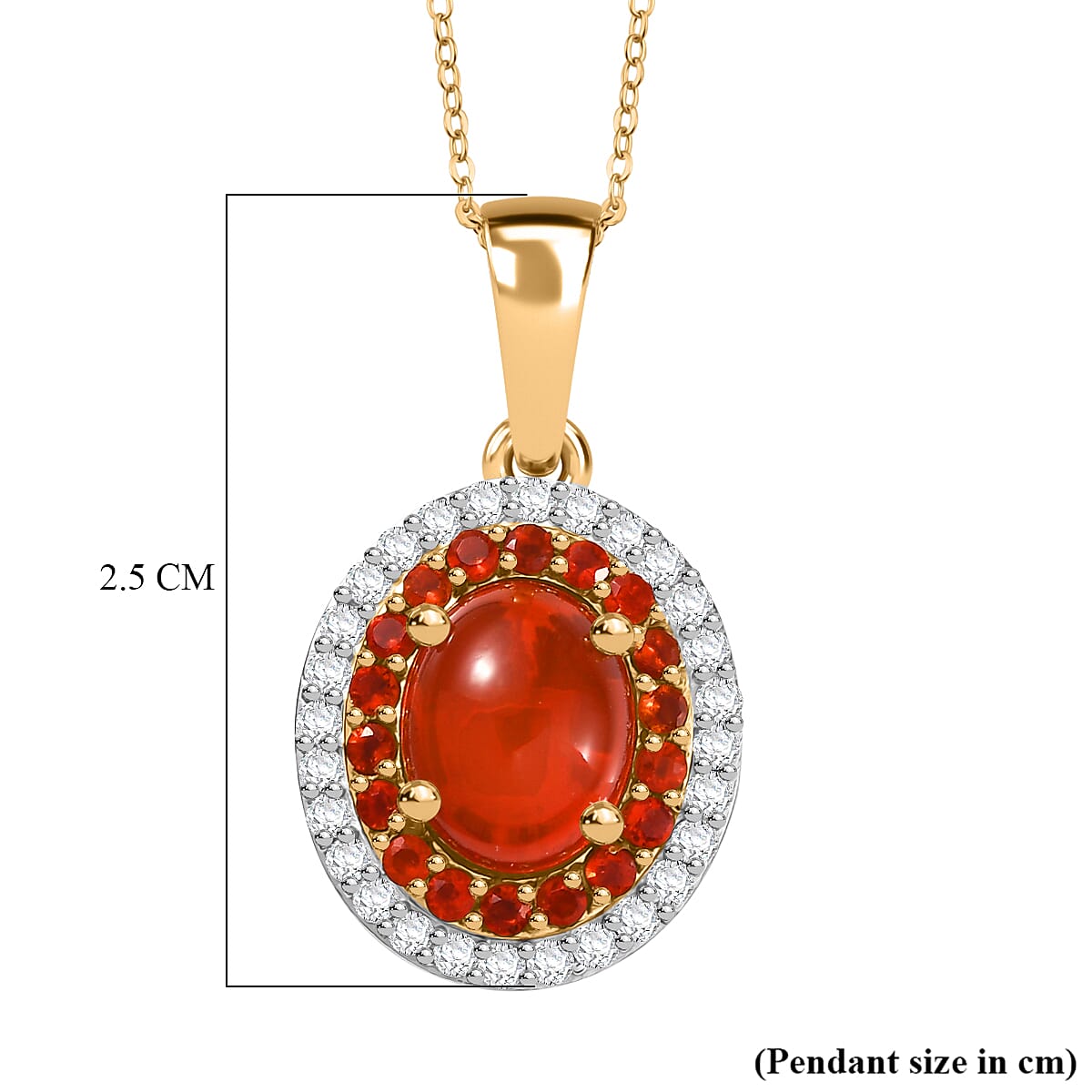 First Time Ever - Fire Opal Cabochon & Moissanite Pendant with Chain (Size 20) in 18K Vermeil Yellow Gold Plated Sterling Silver 2.66 Ct.